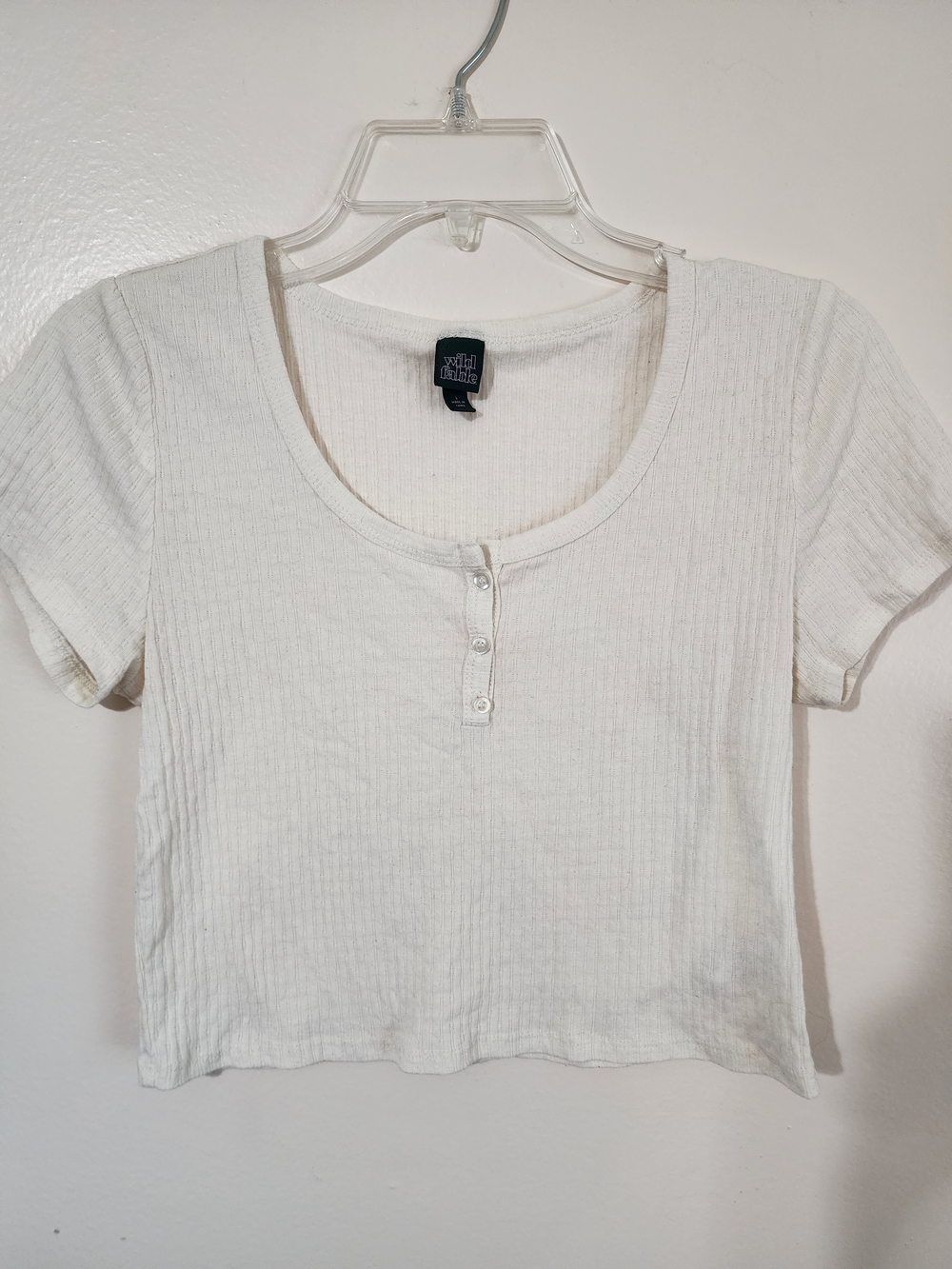 wild fable Cream Ribbed Henley Crop Top